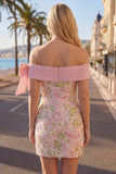 Vestido de Homecoming Rosa Bodycon Bodycon Descoberto com Lantejoulas