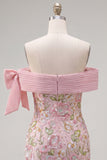 Vestido de Homecoming Rosa Bodycon Bodycon Descoberto com Lantejoulas