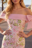 Vestido de Homecoming Rosa Bodycon Bodycon Descoberto com Lantejoulas