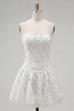 Vestido de Regresso ao Casamento Branco Floral A-Line