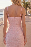 Vestido de regresso ao laço floral com alças finas cor-de-rosa bodycon alças finas