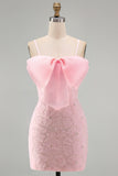 Vestido de regresso ao laço floral com alças finas cor-de-rosa bodycon alças finas