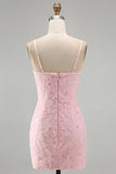 Vestido de regresso ao laço floral com alças finas cor-de-rosa bodycon alças finas