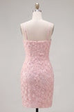 Vestido de regresso ao laço floral com alças finas cor-de-rosa bodycon alças finas