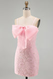 Vestido de regresso ao laço floral com alças finas cor-de-rosa bodycon alças finas