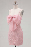 Vestido de regresso ao laço floral com alças finas cor-de-rosa bodycon alças finas
