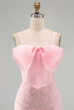 Vestido de regresso ao laço floral com alças finas cor-de-rosa bodycon alças finas