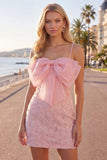 Vestido de regresso ao laço floral com alças finas cor-de-rosa bodycon alças finas