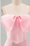 Vestido de regresso ao laço floral com alças finas cor-de-rosa bodycon alças finas