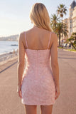 Vestido de regresso ao laço floral com alças finas cor-de-rosa bodycon alças finas