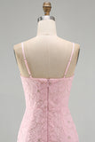 Vestido de regresso ao laço floral com alças finas cor-de-rosa bodycon alças finas