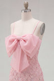 Vestido de regresso ao laço floral com alças finas cor-de-rosa bodycon alças finas