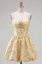 Vestido de Regresso a Casa Amarelo de Alças Escassas em Linha A