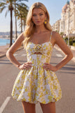 Vestido de Regresso a Casa Amarelo de Alças Escassas em Linha A