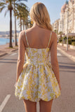 Vestido de Regresso a Casa Amarelo de Alças Escassas em Linha A