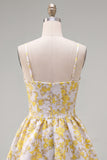 Vestido de Regresso a Casa Amarelo de Alças Escassas em Linha A