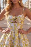 Vestido de Regresso a Casa Amarelo de Alças Escassas em Linha A