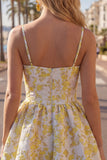 Vestido de Regresso a Casa Amarelo de Alças Escassas em Linha A