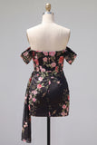 Vestido preto bodycon com flores de homecoming com faixa