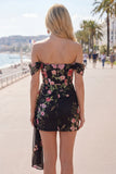 Vestido preto bodycon com flores de homecoming com faixa