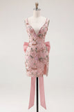 Vestido rosa bodycon bodycon floral de regresso a casa com fenda