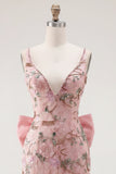 Vestido rosa bodycon bodycon floral de regresso a casa com fenda