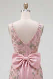 Vestido rosa bodycon bodycon floral de regresso a casa com fenda