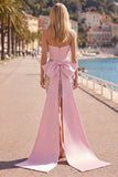 Vestido de Finalista Rosa Bodycon Floral Strapless Strapless com Laço