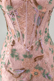 Vestido de Homecoming com Espartilho Floral Bodycon Bodycon Rosa Sweetheart com Missangas