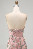 Vestido de Homecoming com Espartilho Floral Bodycon Bodycon Rosa Sweetheart com Missangas