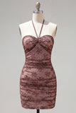 Vestido de Finalistas Chocolate Bodycon Bodycon com decote alçado e franzido para casa, com bordas