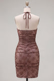 Vestido de Finalistas Chocolate Bodycon Bodycon com decote alçado e franzido para casa, com bordas