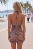 Vestido de Finalistas Chocolate Bodycon Bodycon com decote alçado e franzido para casa, com bordas