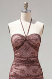 Vestido de Finalistas Chocolate Bodycon Bodycon com decote alçado e franzido para casa, com bordas
