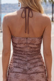 Vestido de Finalistas Chocolate Bodycon Bodycon com decote alçado e franzido para casa, com bordas