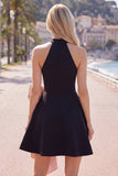 Vestido curto de regresso a casa, preto cor-de-rosa com decote em linha A, com laço grande