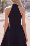 Vestido curto de regresso a casa, preto cor-de-rosa com decote em linha A, com laço grande