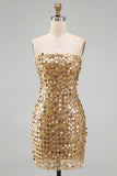 Vestido de Homecoming Bodycon Bodycon Dourado Dourado Cintilante Sem Alças