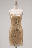 Vestido de Homecoming Bodycon Bodycon Dourado Dourado Cintilante Sem Alças