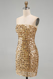 Vestido de Homecoming Bodycon Bodycon Dourado Dourado Cintilante Sem Alças
