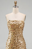 Vestido de Homecoming Bodycon Bodycon Dourado Dourado Cintilante Sem Alças