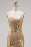 Vestido de Homecoming Bodycon Bodycon Dourado Dourado Cintilante Sem Alças