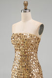 Vestido de Homecoming Bodycon Bodycon Dourado Dourado Cintilante Sem Alças