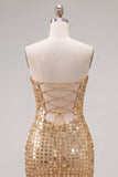 Vestido de Homecoming Bodycon Bodycon Dourado Dourado Cintilante Sem Alças