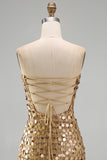 Vestido de Homecoming Bodycon Bodycon Dourado Dourado Cintilante Sem Alças