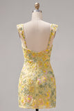 Vestido de Homecoming Bodycon Sweetheart bordado com lantejoulas amarelas