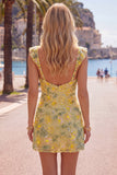 Vestido de Homecoming Bodycon Sweetheart bordado com lantejoulas amarelas