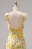 Vestido de Homecoming Bodycon Sweetheart bordado com lantejoulas amarelas