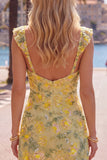 Vestido de Homecoming Bodycon Sweetheart bordado com lantejoulas amarelas