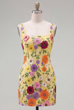 Vestido Amarelo Bodycon Bodycon Floral de Regresso a Casa com Bordados